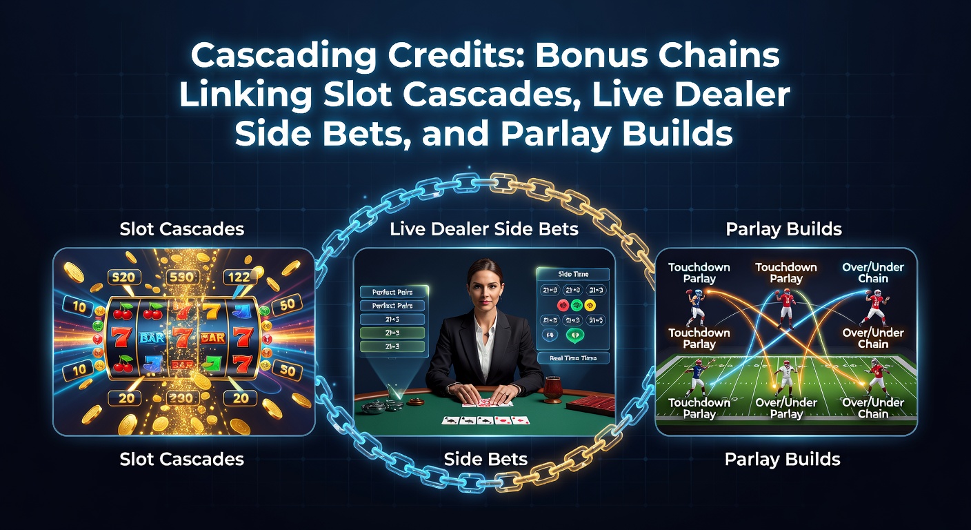 Live dealer blackjack table with side bet options illuminated by cascading bonus credit overlays connecting to parlay betting interfaces