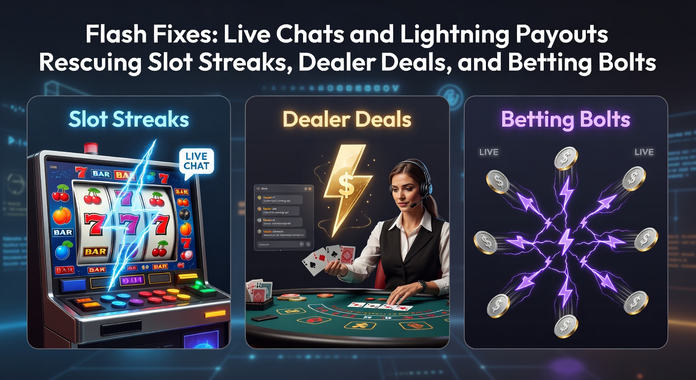 Dynamic graphic showing a payout lightning bolt striking a mobile betting slip alongside a chat bubble confirming a live dealer win