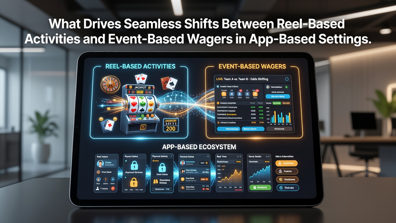 Split-screen view of mobile app with slot reels on one side and live sports event odds on the other